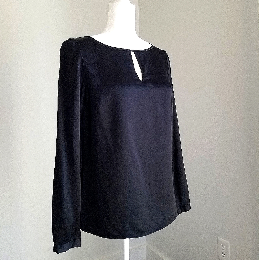 Brooks Brothers Black Long-Sleeve Keyhole Blouse